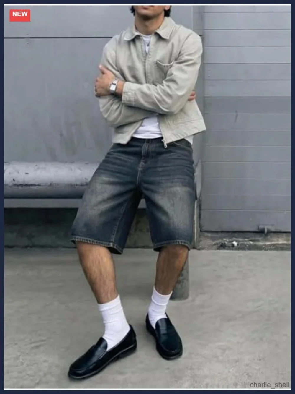 Men's Baggy Jean Shorts Loose Fit Streetwear Jorts Vintage Wash